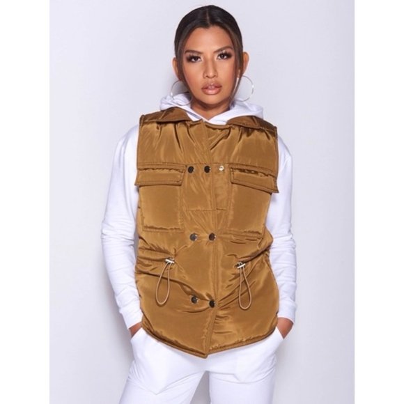 Jackets & Blazers - Sleeveless Collared Double Breasted Padded Puffer Vest Jacket Gilet